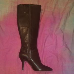 Leather heeled knee high boots
